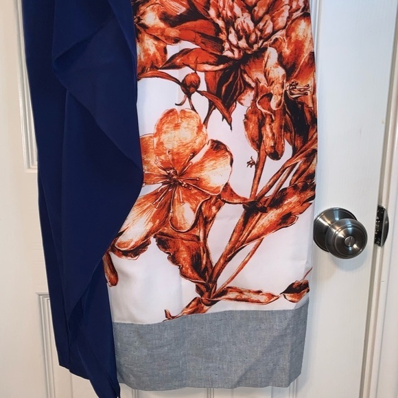 Sachin & Babi Orange Floral Print Ruffled Sleeveless Deep Back Dress Size 2 - Picture 4 of 6